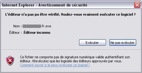 Editeur inconnu - pas de certificat développeur